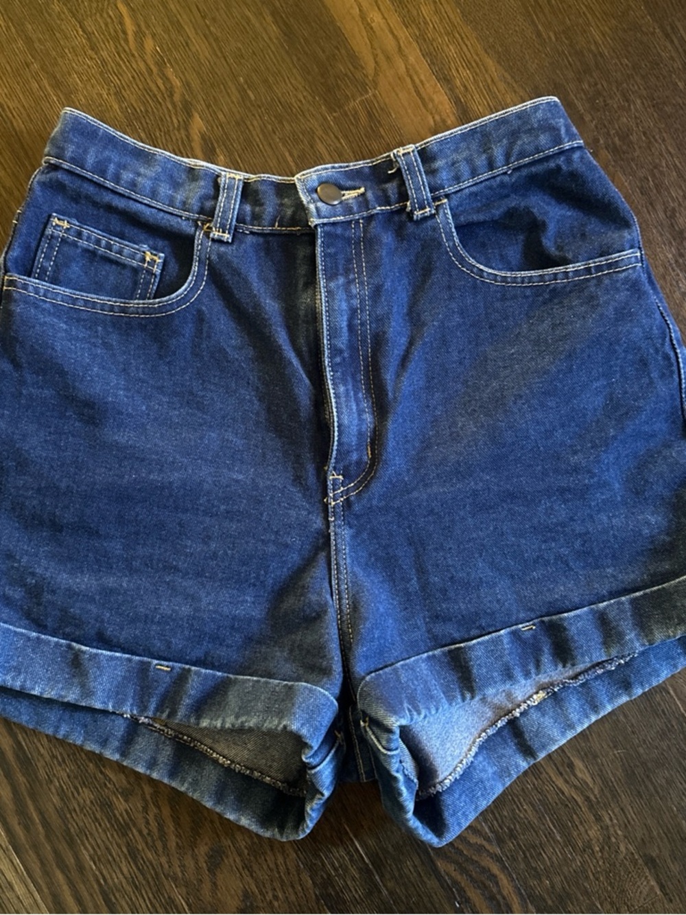 American Apparel Dark Blue Denim High-Rise Shorts 29”